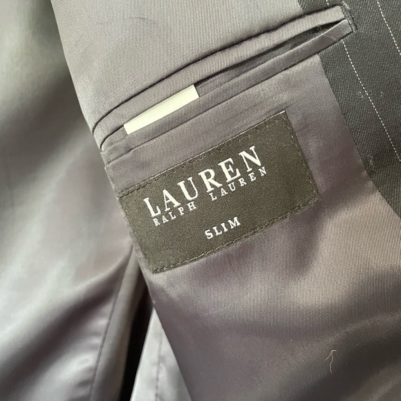 Lauren Ralph Lauren Wool Blazer Mens 44L Slim Navy Pinstripe Sport Coat 2 Button - Picture 3 of 4